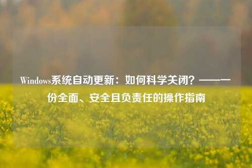 Windows系统自动更新：如何科学关闭？——一份全面、安全且负责任的操作指南