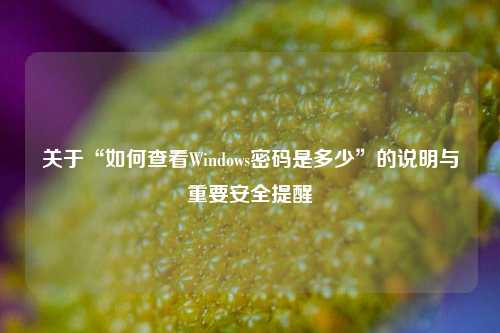 关于“如何查看Windows密码是多少”的说明与重要安全提醒