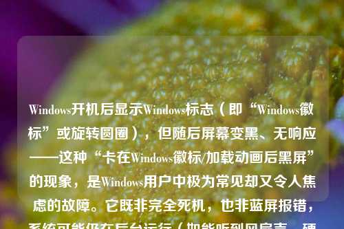 Windows开机后显示Windows标志（即“Windows徽标”或旋转圆圈），但随后屏幕变黑、无响应——这种“卡在Windows徽标/加载动画后黑屏”的现象，是Windows用户中极为常见却又令人焦虑的故障。它既非完全死机，也非蓝屏报错，系统可能仍在后台运行（如能听到风扇声、硬盘读写声，甚至Ctrl+Alt+Del有反应），但桌面、任务栏、鼠标光标全部消失，仿佛被按下了“静音键”。本文将系统性地剖析该问题的成因，并提供从基础排查到深度修复的完整解决方案，助您科学、高效地恢复系统。