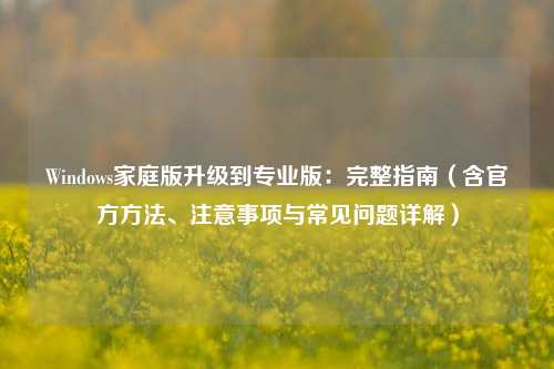 Windows家庭版升级到专业版:完整指南(含官方方法、注意事项与常见问题详解)