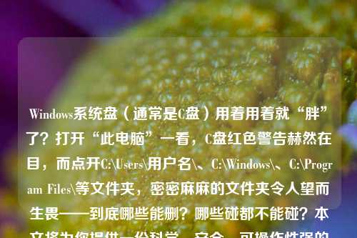 Windows系统盘(通常是C盘)用着用着就“胖”了?打开“此电脑”一看,C盘红色警告赫然在目,而点开C:\Users\用户名\、C:\Windows\、C:\Program Files\等文件夹,密密麻麻的文件夹令人望而生畏——到底哪些能删?哪些碰都不能碰?本文将为你提供一份科学、安全、可操作性强的Windows文件夹清理指南,既避免误删导致系统崩溃,又真正释放宝贵磁盘空间。