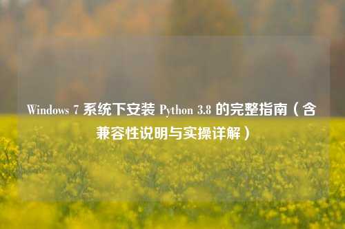 Windows 7 系统下安装 Python 3.8 的完整指南（含兼容性说明与实操详解）