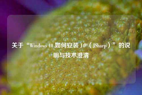 关于“Windows 10 如何安装 J#（JSharp）”的说明与技术澄清